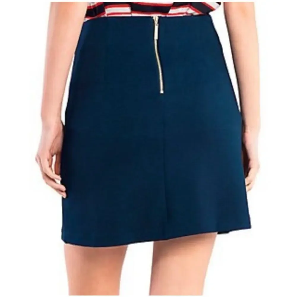 Kensie Women’s Navy Lace-Up Mini Skirt Gold Grommet Textured Back Zip XS
